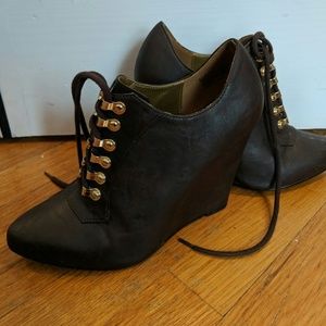 Wedge lace up booties